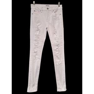 Almost Famous Skinny Mid Rise Roll Up Jeans Size 1 Ripped #AUPA385-6Y-R White